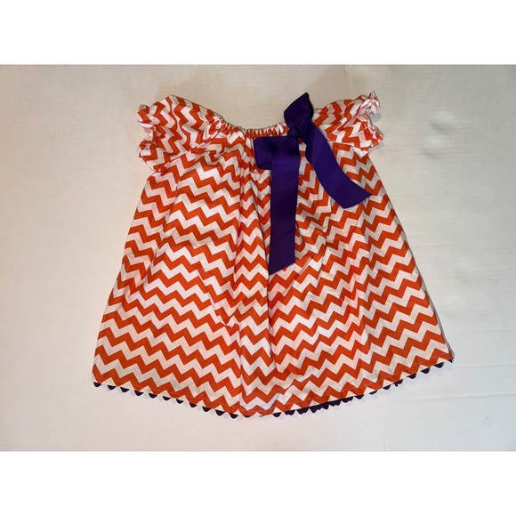 Remily's Orange Chevron Dress Purple Bow Baby Girl 6M - Picture 1 of 5